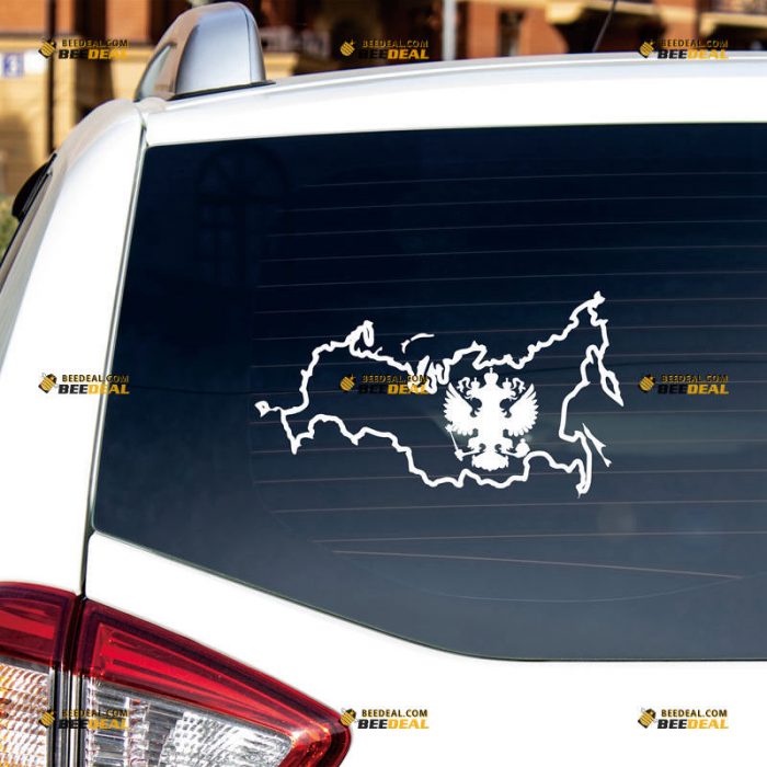 Russian Map Double-Headed Eagle Sticker Decal Vinyl Russia Coat Of Arms – Custom Choose Size Color – For Car Laptop Window Boat – Die Cut No Background 06153b