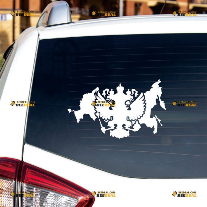 Russian Map Double-Headed Eagle Sticker Decal Vinyl Russia Coat Of Arms – Custom Choose Size Color – For Car Laptop Window Boat – Die Cut No Background 06153a