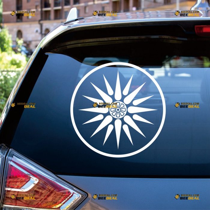 Macedonian Vergina Sun Sticker Decal Vinyl Macedonia Flag Circle – Custom Choose Size Color – For Car Laptop Window Boat – Die Cut No Background