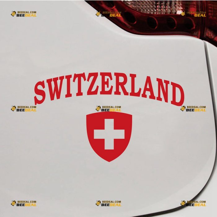 Swiss Coat Of Arms Sticker Decal Vinyl Switzerland Lettering – Custom Choose Size Color – For Car Laptop Window Boat – Die Cut No Background