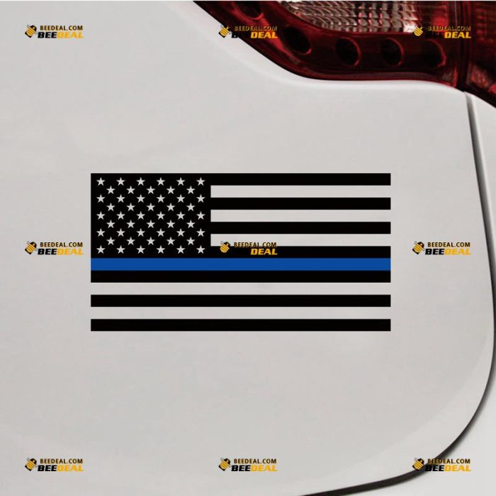 Thin Blue Line Flag Sticker Decal Vinyl American Police Flag – Custom Choose Size – For Car Laptop Window Boat – Die Cut No Background 06123