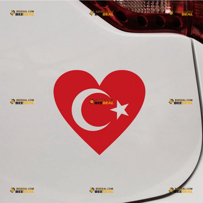 Turkish Flag Love Turkey Sticker Decal Vinyl Crescent Star Heart – Custom Choose Size Color – For Car Laptop Window Boat – Die Cut No Background