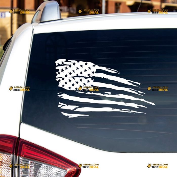 Distressed American Flag Sticker Decal Vinyl Tattered 4X4 Off Road – Custom Choose Size Color – For Car Laptop Window Boat – Die Cut No Background 06133