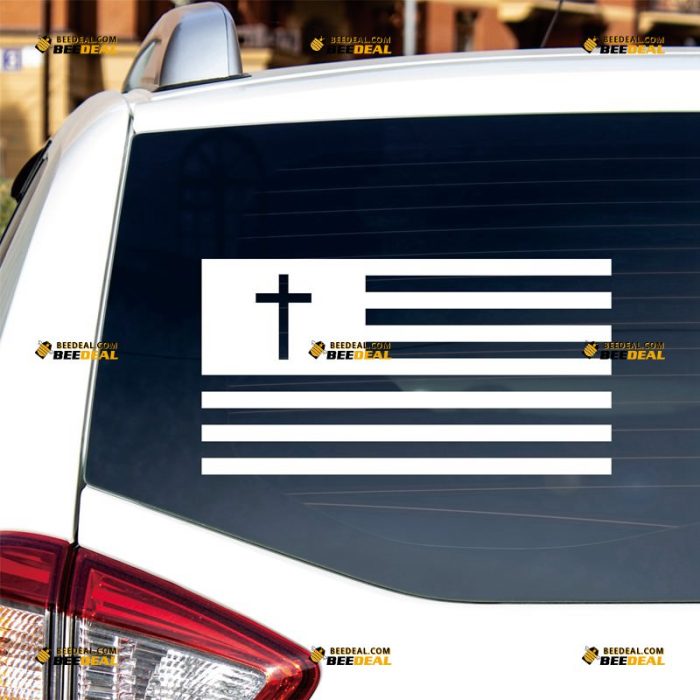 Jesus Cross American Flag Sticker Decal Vinyl Christian God – Custom Choose Size Color – For Car Laptop Window Boat – Die Cut No Background 082301