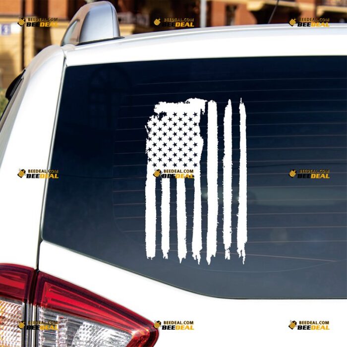 Distressed American Flag Sticker Decal Vinyl Tattered Vertical – Custom Choose Size Color – For Car Laptop Window Boat – Die Cut No Background 06123