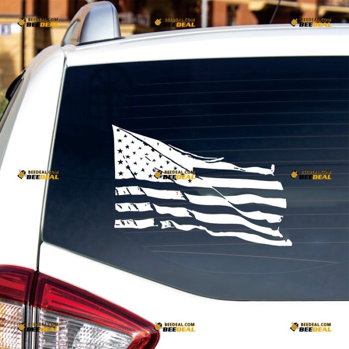 Distressed American Flag Sticker Decal Vinyl Tattered – Custom Choose Size Color – For Car Laptop Window Boat – Die Cut No Background 082302