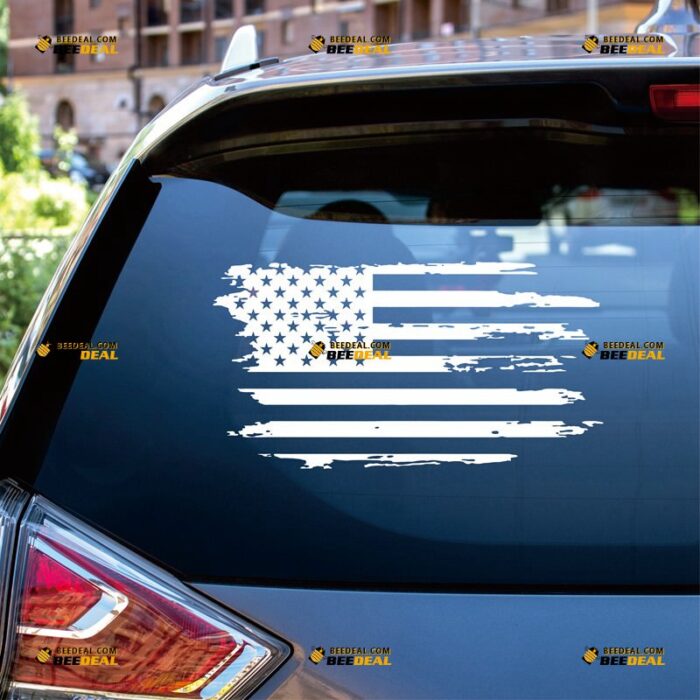 Distressed American Flag Sticker Decal Vinyl Tattered – Custom Choose Size Color – For Car Laptop Window Boat – Die Cut No Background 082303