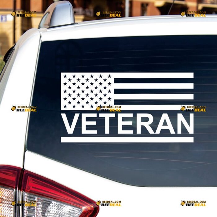 Veteran American Flag Sticker Decal Vinyl USA Vet – Custom Choose Size Color – For Car Laptop Window Boat – Die Cut No Background