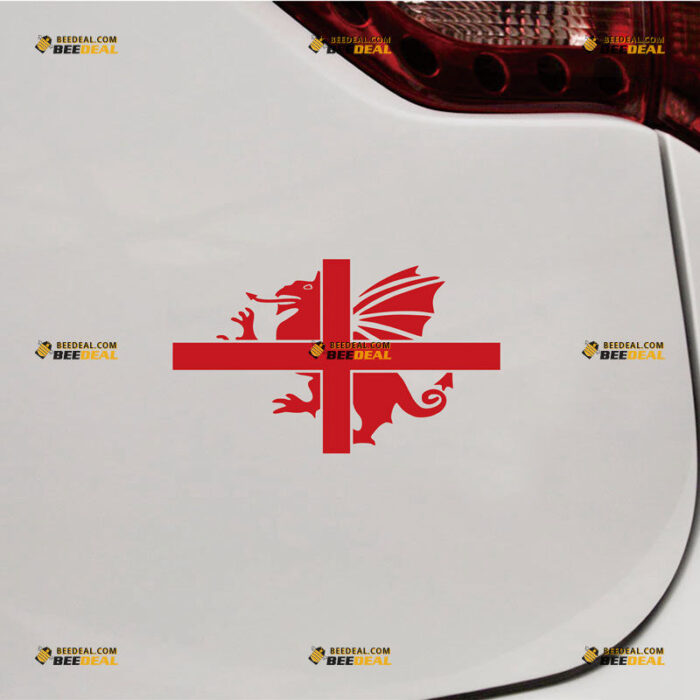 Anglo-Saxon Dragon ST George's Cross Sticker Decal Vinyl England English – Custom Choose Size Color – For Car Laptop Window Boat – Die Cut No Background