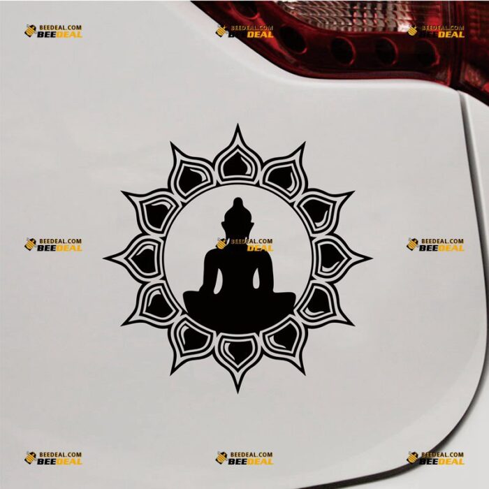 Buddha Lotus Sticker Decal Vinyl Zen Yoga Meditation Buddhism India, Custom Choose Size Color, For Car Laptop Window Boat, Die Cut No Background