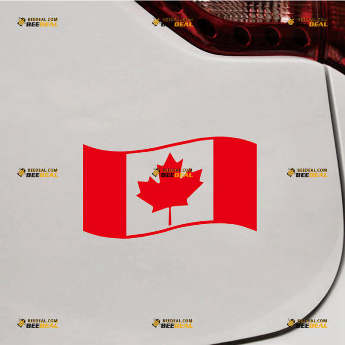 Waving Canadian Flag Sticker Decal Vinyl Canada Maple Leaf – Custom Choose Size Color – For Car Laptop Window Boat – Die Cut No Background 211292