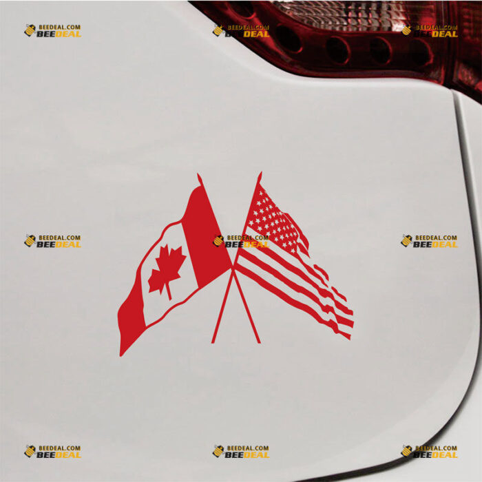 Canadian American Cross Flag Sticker Decal Vinyl – Custom Choose Size Color – For Car Laptop Window Boat – Die Cut No Background