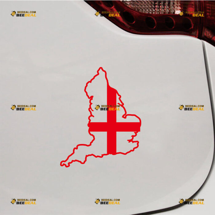 England Map Saint George's Cross Flag Sticker Decal Vinyl Outline UK British - Custom Choose Size Color - For Car Laptop Window Boat - Die Cut No Background