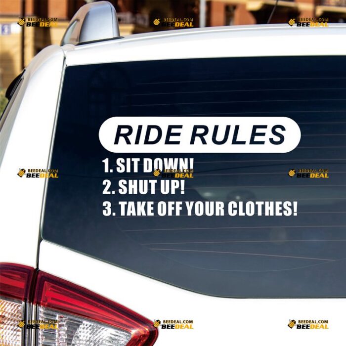 Funny Ride Rules Sticker Decal Vinyl Sit Down Shut Up Take Off, Custom Choose Size Color, For Car Laptop Window Boat, Die Cut No Background