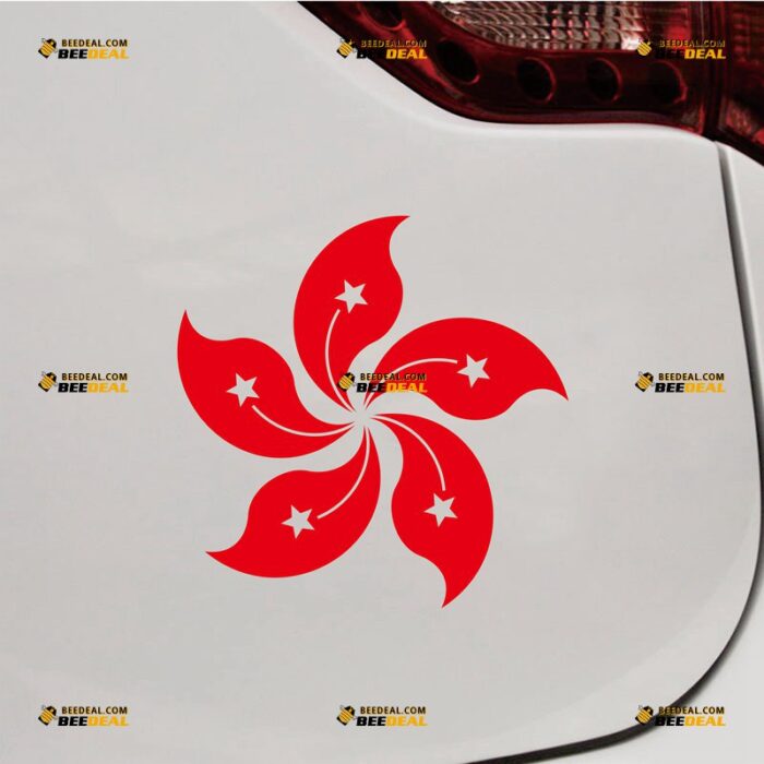 Hong Kong Flag Sticker Decal Vinyl HK Chinese Redbud, Custom Choose Size Color, For Car Laptop Window Boat, Die Cut No Background