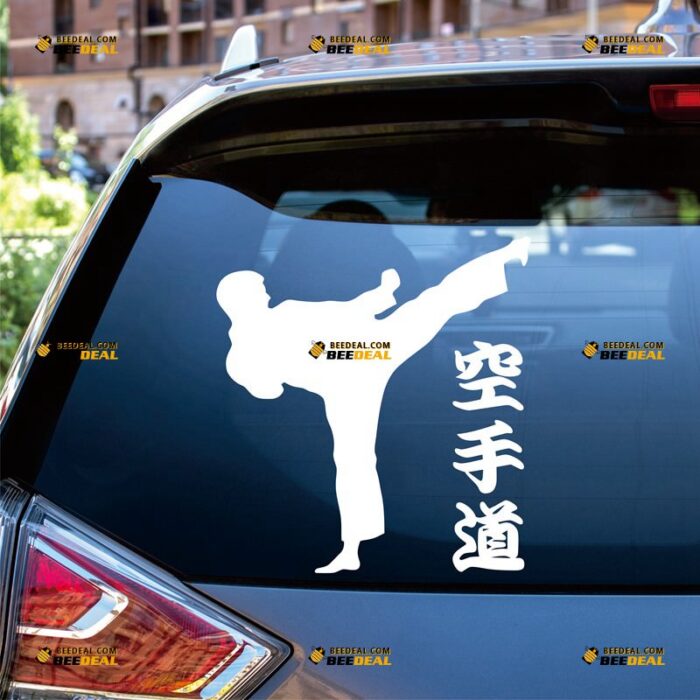 Karate Kicking Sticker Decal Vinyl Chinese Japanese Kanji Fighting Martial, Custom Choose Size Color, For Car Laptop Window Boat, Die Cut No Background