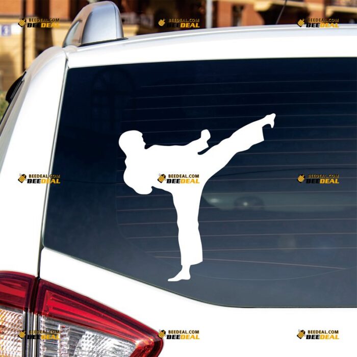 Karate Kicking Sticker Decal Vinyl Japanese Fighting Japan Martial, Custom Choose Size Color, For Car Laptop Window Boat, Die Cut No Background