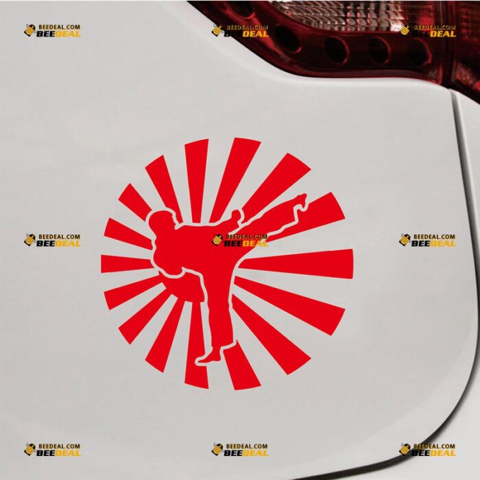 Karate Rising Sun Sticker Decal Vinyl Japanese Martial, Custom Choose Size Color, For Car Laptop Window Boat, Die Cut No Background