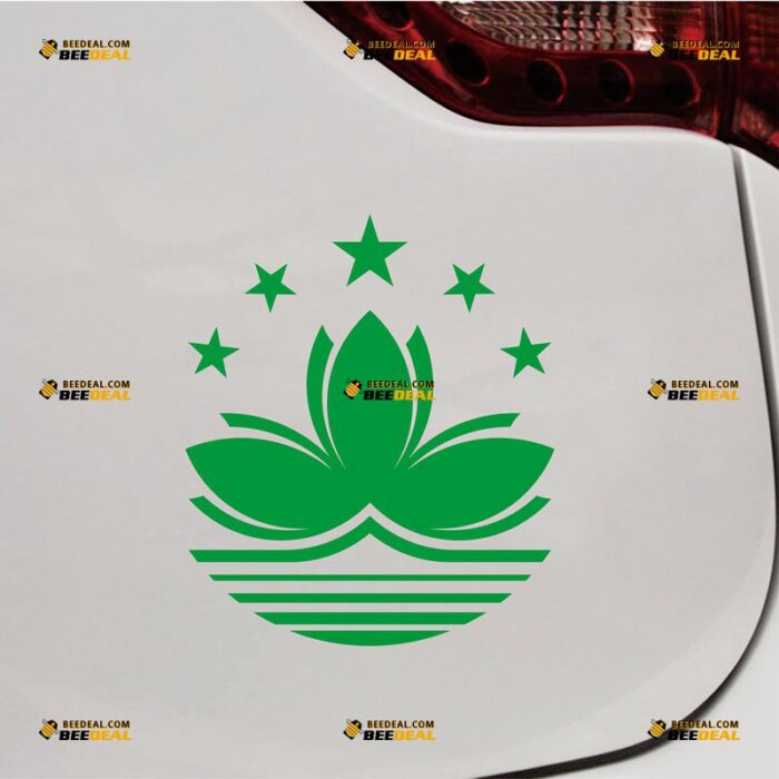 Macau Flag Sticker Decal Vinyl Lotus, Custom Choose Size Color, For Car Laptop Window Boat, Die Cut No Background