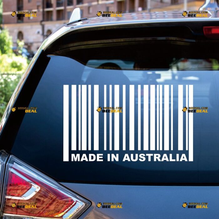 Made In Australia Sticker Decal Vinyl UPC Barcode Funny, Custom Choose Size Color, For Car Laptop Window Boat, Die Cut No Background