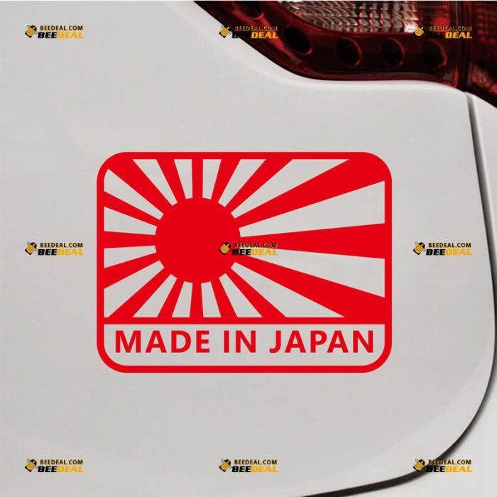 Made In Japan Sticker Decal Vinyl Japanese Rising Sun Flag, Custom Choose Size Color, For Car Laptop Window Boat, Die Cut No Background