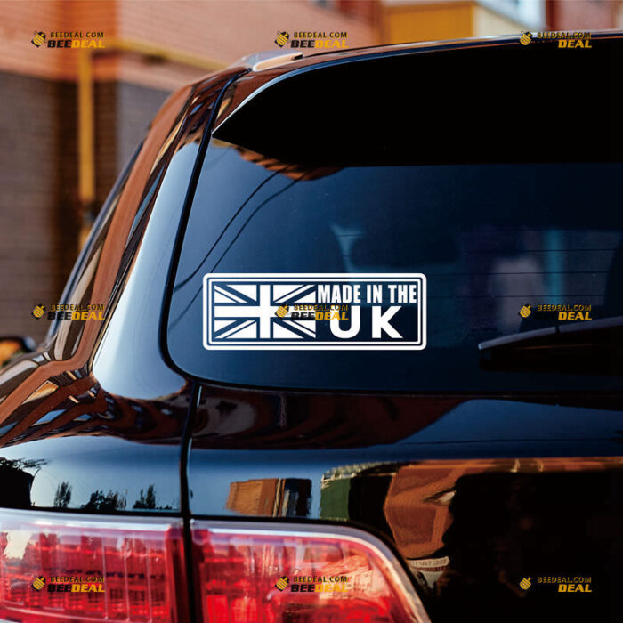 Made In The UK Sticker Decal Vinyl Union Jack Flag British, Custom Choose Size Color, For Car Laptop Window Boat, Die Cut No Background