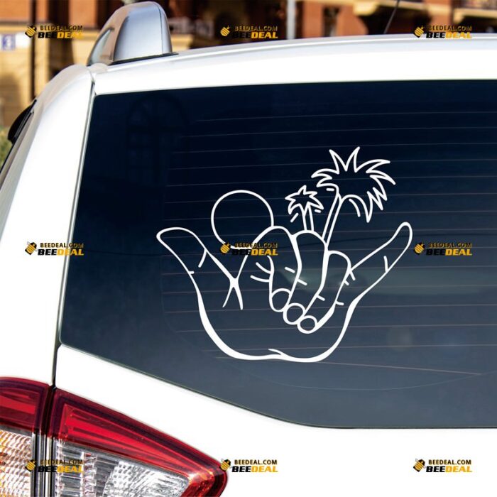 Shaka Sign Sticker Decal Vinyl Hang Loose Hawaii Palm Tree, Custom Choose Size Color, For Car Laptop Window Boat, Die Cut No Background