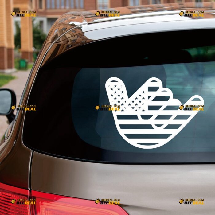 Shaka Sign Sticker Decal Vinyl Hang Loose US American Flag, Custom Choose Size Color, For Car Laptop Window Boat, Die Cut No Background