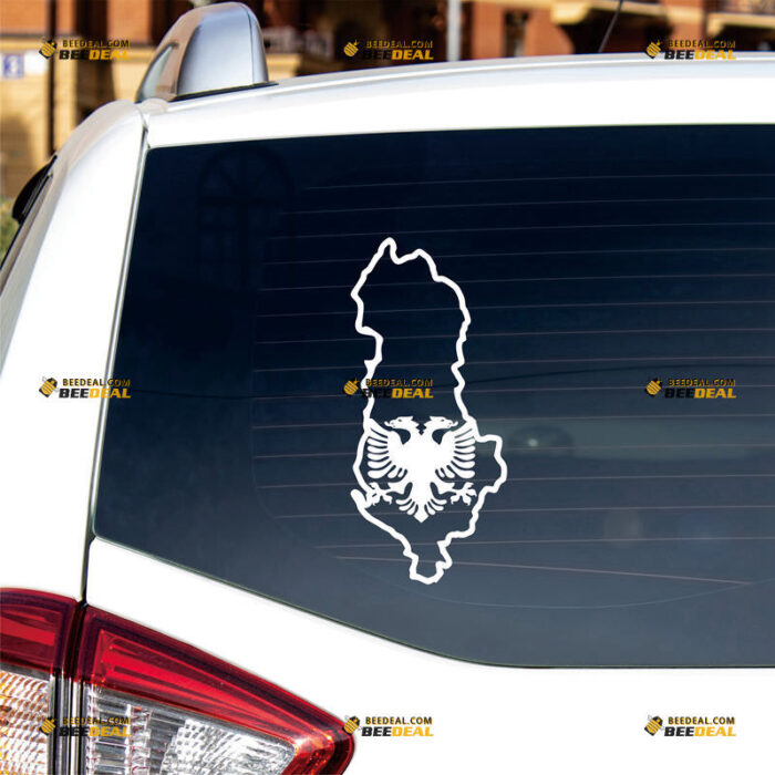 Albania Sticker Decal Vinyl, Albanian Map Outline And Double Headed Eagle – For Car Truck Bumper Bike Laptop – Custom, Choose Size Color – Die Cut No Background