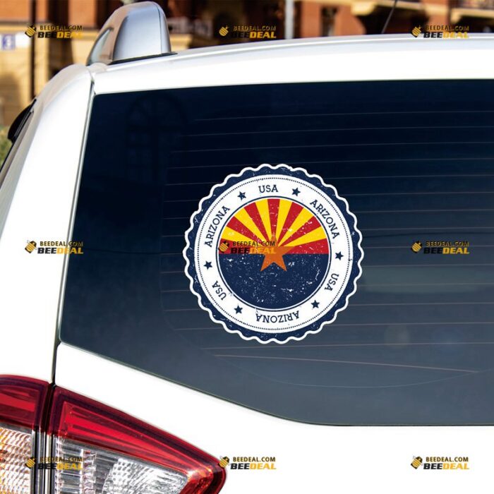 Arizona Sticker Decal Vinyl AZ State Flag, Grunge Subdued – For Car Truck Bumper Bike Laptop – Custom, Choose Size, Reflective or Glossy