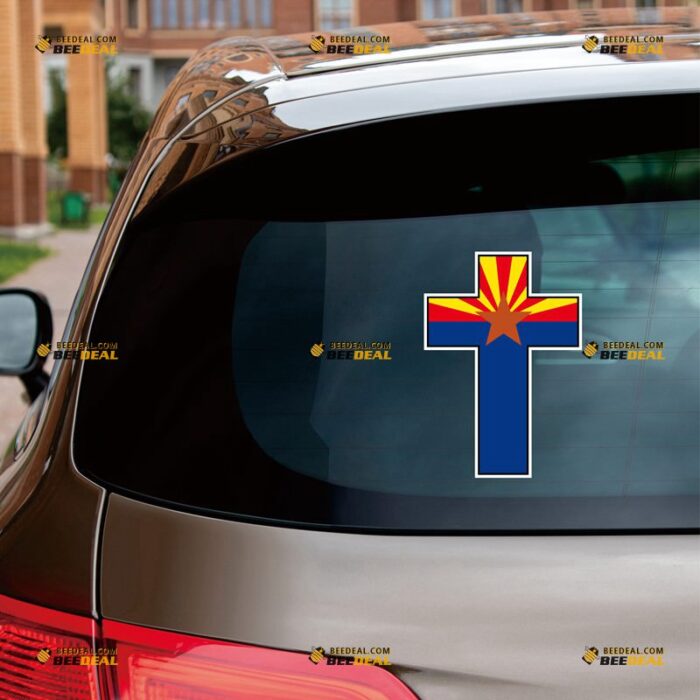 Arizona Sticker Decal Vinyl AZ State Flag, Jesus Cross – For Car Truck Bumper Bike Laptop – Custom, Choose Size, Reflective or Glossy