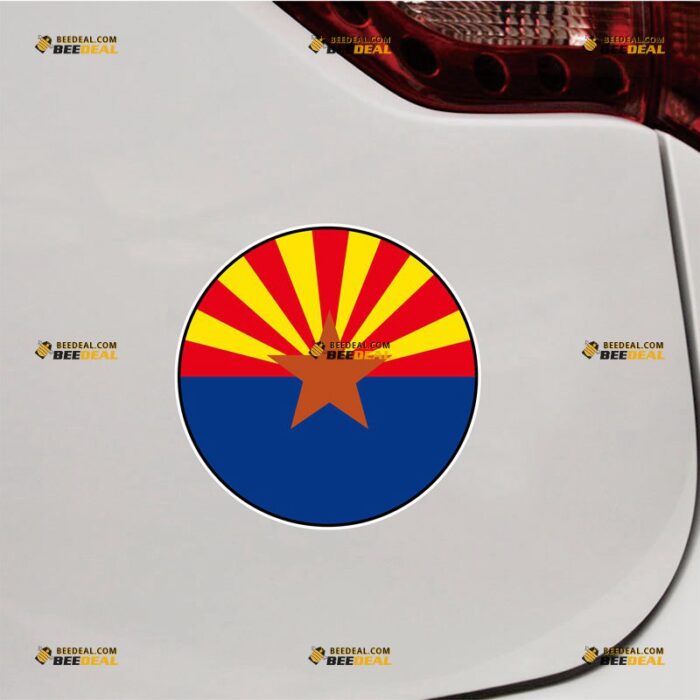 Arizona Sticker Decal Vinyl AZ State Flag Round – For Car Truck Bumper Bike Laptop – Custom, Choose Size, Reflective or Glossy