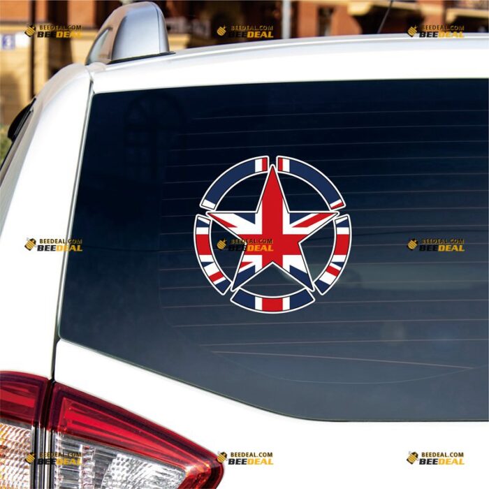 Army Star Sticker Decal Vinyl, UK Flag Union Jack – For Car Truck Bumper Bike Laptop – Custom, Choose Size, Reflective or Glossy