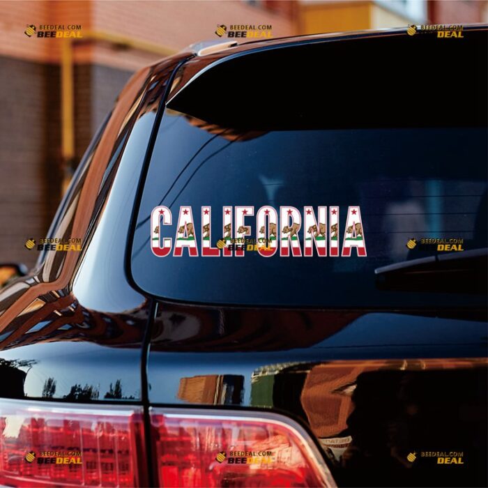 California Sticker Decal Vinyl Cali Republic State Flag Lettering – For Car Truck Bumper Bike Laptop – Custom, Choose Size, Reflective or Glossy