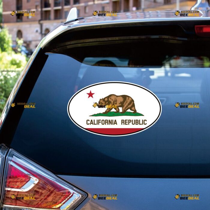 California Sticker Decal Vinyl Cali Republic State Flag Oval – For Car Truck Bumper Bike Laptop – Custom, Choose Size, Reflective or Glossy 72531159