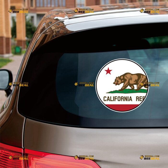 California Sticker Decal Vinyl Cali Republic State Flag Round – For Car Truck Bumper Bike Laptop – Custom, Choose Size, Reflective or Glossy 72531200