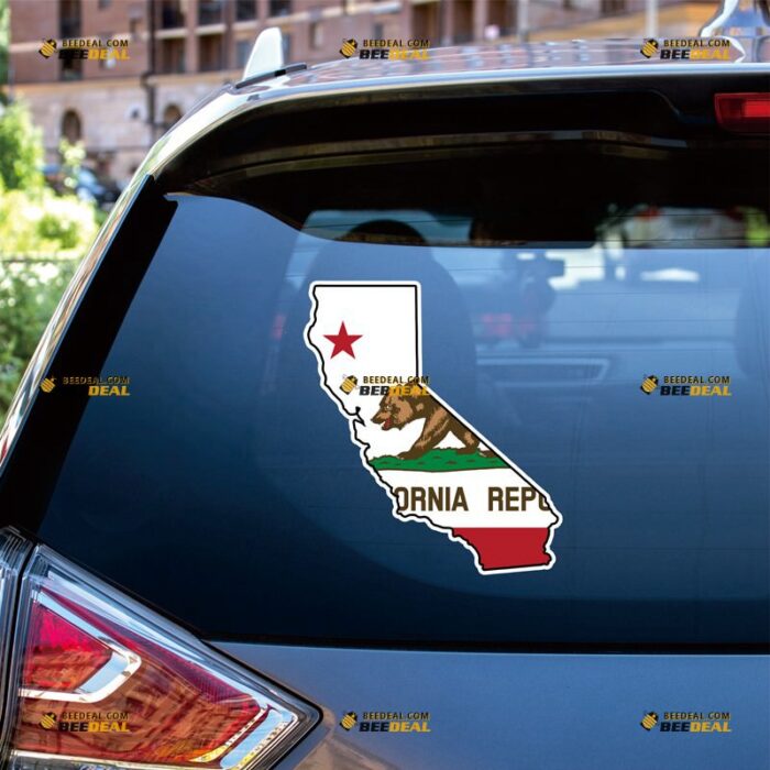 California Sticker Decal Vinyl Cali Republic State Map And Flag Outline – For Car Truck Bumper Bike Laptop – Custom, Choose Size, Reflective or Glossy 72531210