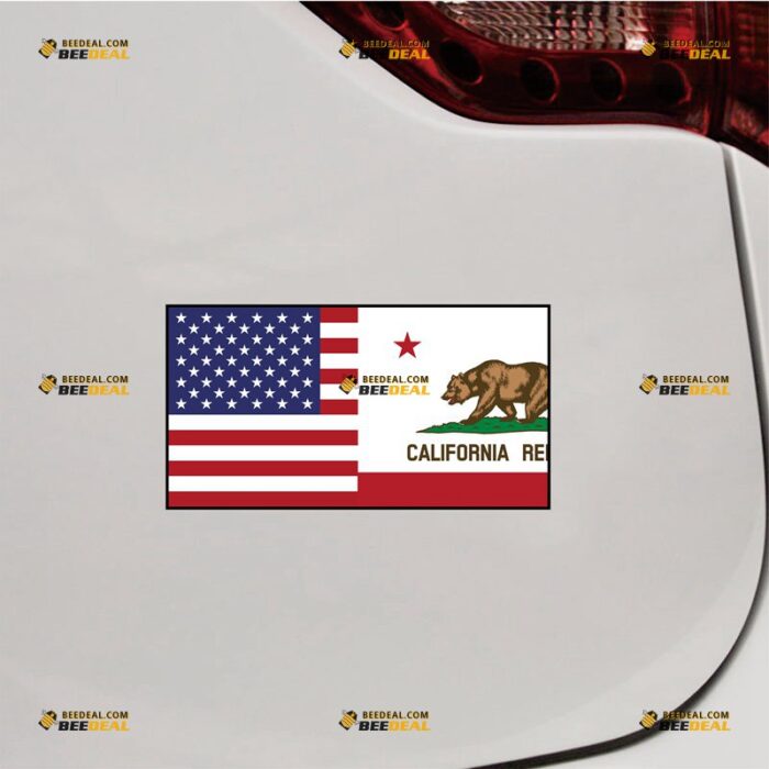 California Sticker Decal Vinyl Cali State Flag, American Flag Merged – For Car Truck Bumper Bike Laptop – Custom, Choose Size, Reflective or Glossy 72531216