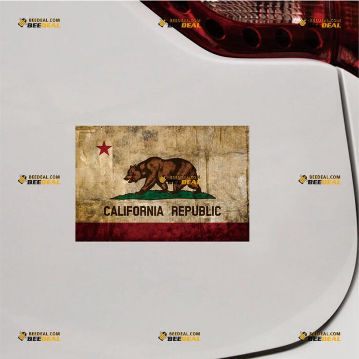 California Sticker Decal Vinyl, Cali State Flag Republic, Grunge Subdued – For Car Truck Bumper Bike Laptop – Custom, Choose Size, Reflective or Glossy 72531353