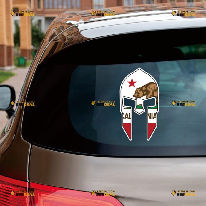 California Sticker Decal Vinyl Cali State Flag, Spartan Helmet Molon Labe Sparta – For Car Truck Bumper Bike Laptop – Custom, Choose Size, Reflective or Glossy 72531212