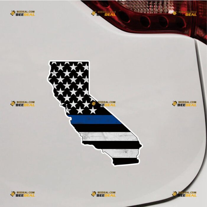 California Sticker Decal Vinyl, Cali State Map Outline, Thin Blue Line, American Flag, Grunge Subdued – For Car Truck Bumper Bike Laptop 72531510