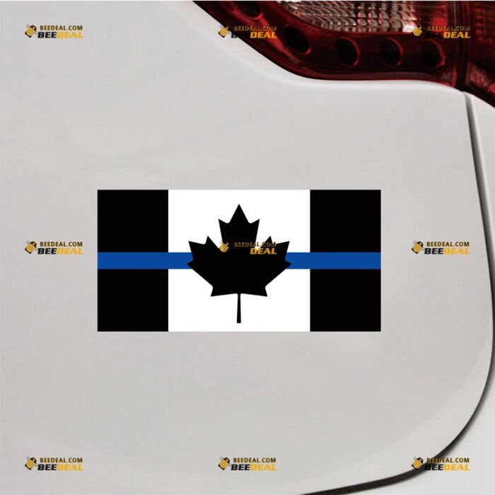 Canadian Flag Sticker Decal Vinyl Thin Blue Line Police Force – For Car Truck Bumper Bike Laptop – Custom, Choose Size, Reflective or Glossy 72032247