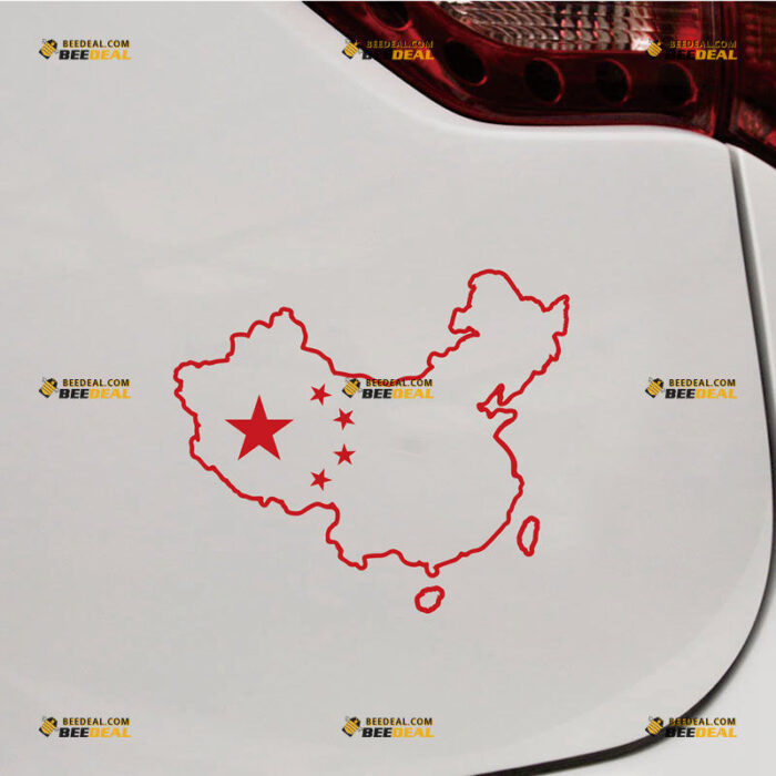 China Sticker Decal Vinyl, Chinese Map And Flag – For Car Truck Bumper Bike Laptop – Custom, Choose Size Color – Die Cut No Background