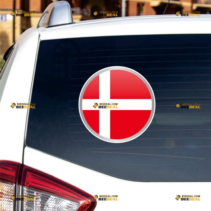 Denmark Sticker Decal Vinyl, Danish Flag Round – For Car Truck Bumper Bike Laptop – Custom, Choose Size, Reflective or Glossy 72031329