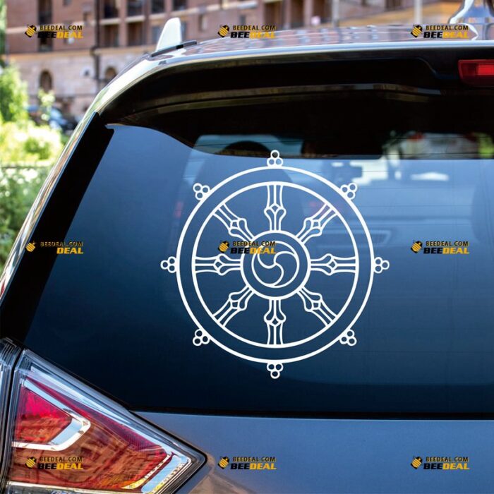 Dharma Wheel Sticker Decal Vinyl, Dharmachakra Buddhism – For Car Truck Bumper Bike Laptop – Custom, Choose Size Color – Die Cut No Background