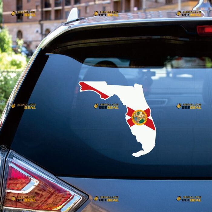 Florida Sticker Decal Vinyl, FL State Flag And Map Outline – For Car Truck Bumper Bike Laptop – Custom, Choose Size, Reflective or Glossy 72531413