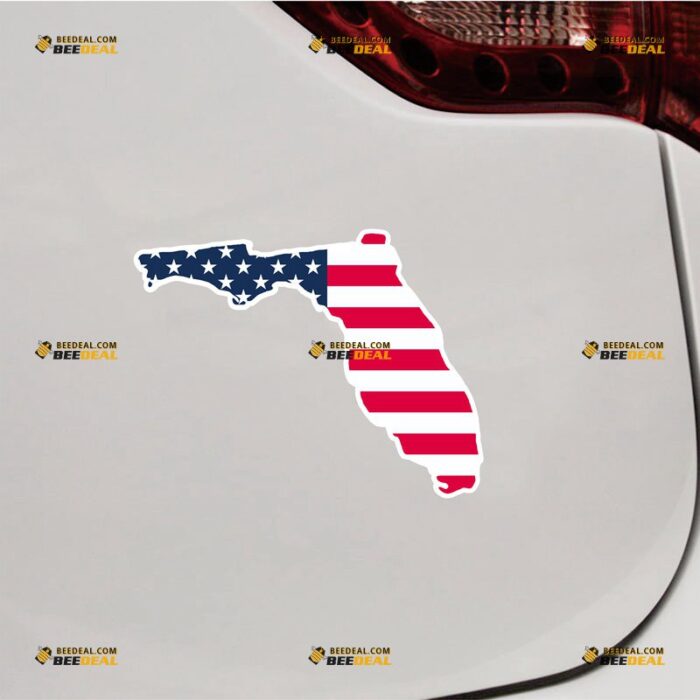 Florida Sticker Decal Vinyl, FL State Map Outline, American Flag – For Car Truck Bumper Bike Laptop – Custom, Choose Size, Reflective or Glossy 72531416