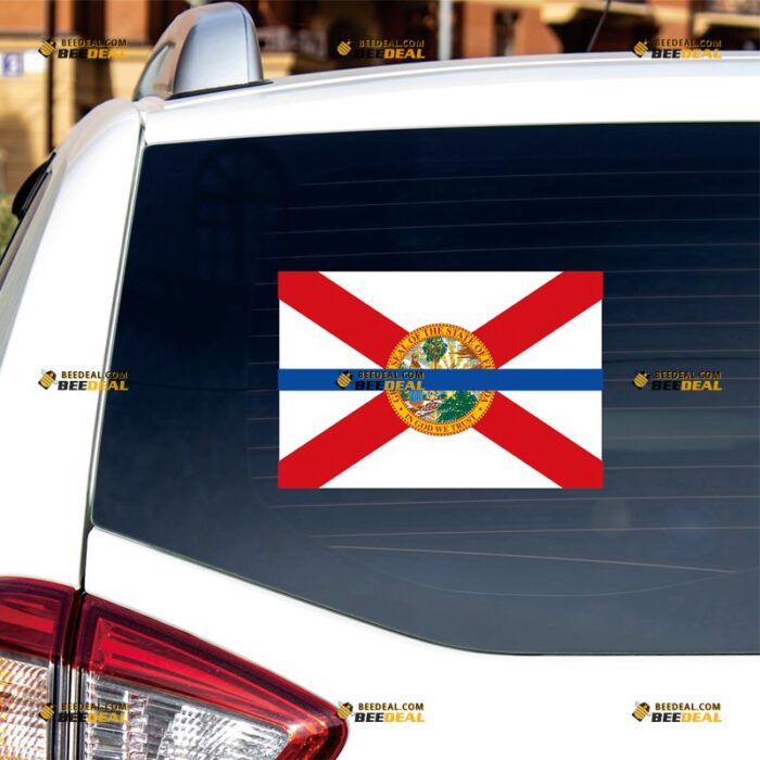 Florida Sticker Decal Vinyl, Thin Blue Line, FL State Flag – For Car Truck Bumper Bike Laptop – Custom, Choose Size, Reflective or Glossy 72531415