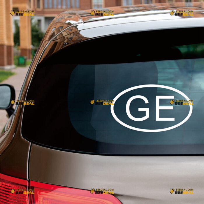 Georgia Sticker Decal Vinyl, Georgian Country Oval Code GE – For Car Truck Bumper Bike Laptop – Custom, Choose Size Color – Die Cut No Background