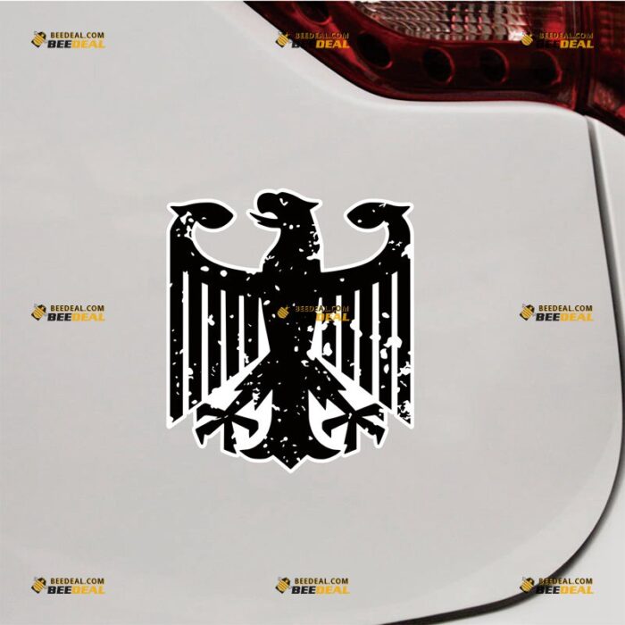 German Eagle Sticker Decal Vinyl, Germany Coat Of Arms, Distressed Tattered – For Car Truck Bumper Bike Laptop – Custom, Choose Size, Reflective or Glossy 72030013